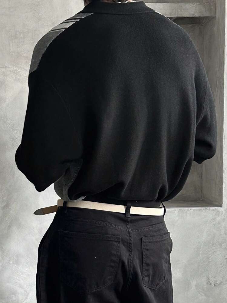 Men's Striped Black & White Open Front Knitted Cardigan, Summer