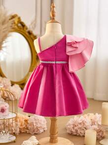 SHEIN Babygirl Elegant & Cute Pink Ruffle Strap Dress