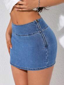 SHEIN EZwear 女士休闲牛仔迷你裙，时尚日常穿着