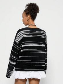 SHEIN EZwear Women's Daily Wear Casual Basic Knit Ripple Baggy Sweater - Multicolor - View 2