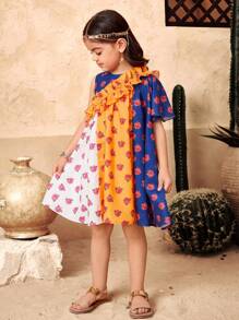 SHEIN Young Girl Casual Matching Mother-Daughter Colorful Rose Patchwork Sleeveless Dress,Suitable For Spring And Summer, Perfect For Vacations - Multicolor - View 5