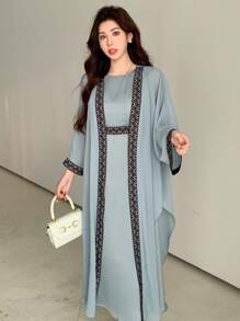 DAZY 2pcs/Set Women's Print Satin Kimono Robe Sets, Spring & Summer - Blue - View 6