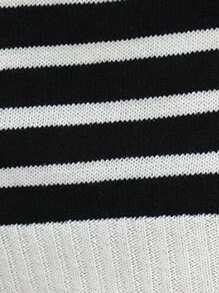 Aalyst 女士秋冬休闲日常拉链条纹针织毛衣连衣裙 - 黑與白 - 查看 7