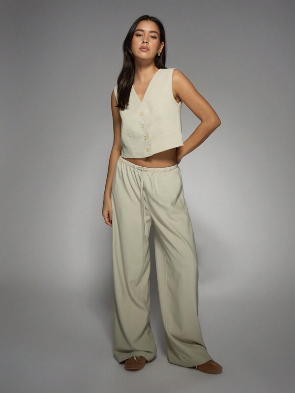 MISSGUIDED Conjunto de chaleco sin mangas y pantalones palazzo de diseñador, elegante vestimenta de oficina, casual de negocios, para verano y primavera, traje profesional, ideal para Navidad