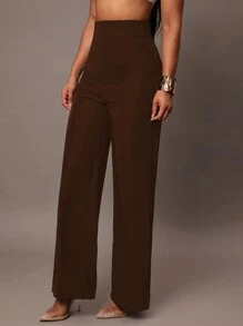 Silquee Women's Simple Elegant Black Herringbone Tailored Waist Slimming Professional Trousers, Straight Leg Dress Pants, Slimming Long Pants, Suitable For Work And Daily Wear In Autumn/Winter