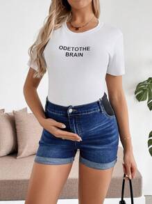 SHEIN Quần short denim bó sát màu xanh dành cho bà bầu, Mùa hè / Mùa hè / Mùa hè, Mùa xuân / Mùa xuân dành cho phụ nữ, Bãi biển dành cho phụ nữ / Bãi biển, Bữa sáng muộn dành cho phụ nữ, Kỳ nghỉ xuân / Kỳ nghỉ xuân, Buổi hòa nhạc dành cho phụ nữ / Lễ hội Rave / Buổi hòa nhạc đồng quê / Ibiza / Nashville - Màu xanh lam - Xem 6