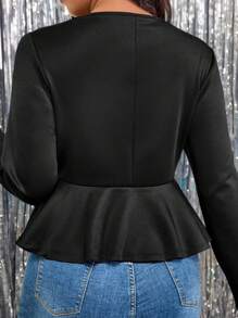 SHEIN LUNE Plus Size Women's Ruffled Trim Fitted Zip Up Jacket,Western Wear Women,Baddie