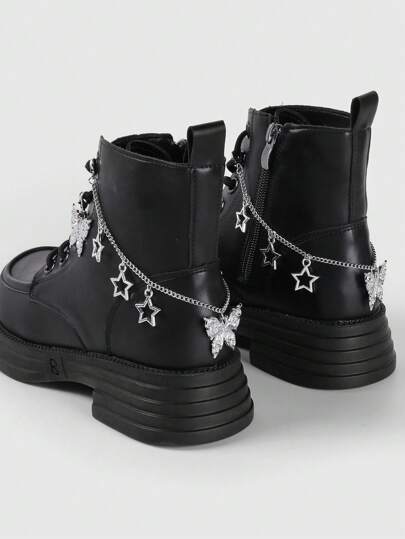 Goth Set de 4 piezas/2 piezas con colgantes con forma de estrella, mariposa y oso en estilo gótico de plata hueca, decoración para botas y zapatos, adecuado para uso diario y como regalo para mujeres/niñas