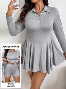 Calvaya Set de 2 piezas: Vestido tipo polo de cuello alto sexy y elegante + Leggings para mujeres talla grande, estilo campus