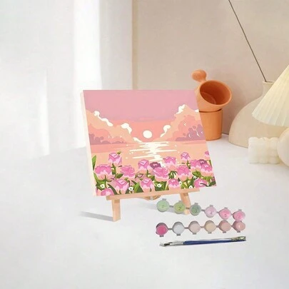 1 件套花卉数字油画套装，适合成人初学者，20 宽 x 20 长或 30 宽 x 30 长帆布画，绘画油画，配有 2 支画笔，丙烯颜料花卉和风景，DIY 绘画用于家庭墙壁装饰圣诞节可作为节日礼物