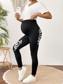 SHEIN Maternity Casual Wing Print High Waist Leggings