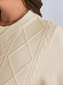 SHEIN LUNE Women Plus Size Textured Crew Neck Long Sleeve Cinched Waist Sweater Dress, Autumn/Winter