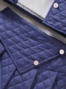 2 Pieces Set For Teen Girls, Autumn/Winter, Long Sleeve Jacket With Diamond Patterns And Thickened Material, Single-Breasted, Casual Skirt Suit, Black - Navy Blue - View 3