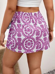 SHEIN VCAY Plus Allover Print Knot Side Summer Skirt