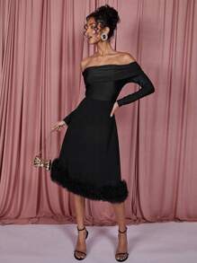 COSMINA Women's Off Shoulder Long Dress, Black