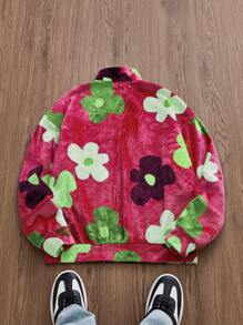 Manfinity VCAY Sudadera informal de manga larga con cremallera media y diseño floral holgado de punto para hombre