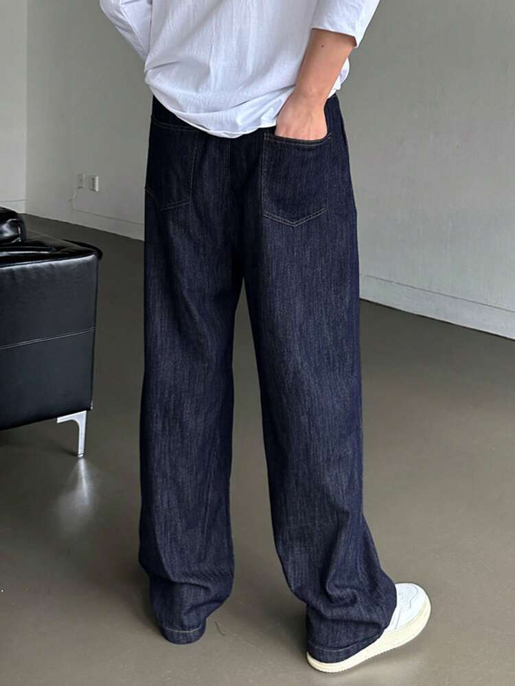 Men's Simple Button Front Pocket Denim Jeans, Casual Daily Wear