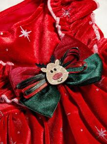 PETSIN 1st fluwelen sneeuwvlok metallic zilveren ruche rand huisdier hond kerstjurk, grote rode kleur