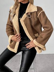 Chiquease Chaqueta/Abrigo casual de mujer con cuello grueso de piel sintética y mangas largas, para invierno
