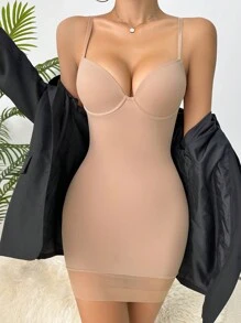 Solid Underwire Shapewear Slip Dress - Apricot - View 5