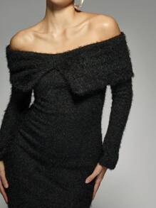MISSGUIDED Off-Shoulder Long Sleeve Straight Long Dress