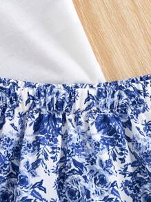 SHEIN Conjunto de 2 peças Saia com Estampa Floral de Verão e Camiseta de Manga Curta para Bebê Menina