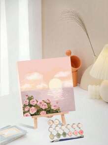 1pc Paint By Numbers Kit For Adults Beginners,Romatic Rose By Sea ,Fresh Style,20 Wx20 L Or 30 Wx30 L Canvas Pictures ,Drawing Paintwork With 2 Pcs Paintbrushes,Acrylic Pigment Flowers And Landscapes,DIY Painting,Home Wall Decor Christmas For Holiday Gift Giving - Multicolor - View 3