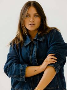 Aralina Curve Relaxed Blue Denim Trucker Zip-Up Utility Jacket