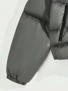 Manfinity VCAY Men's Casual Loose Open Front Long Sleeve Padded Coat, Solid Color - Grey - View 4