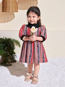 SHEIN Baby Girl Cute Colorblock Short Sleeve Summer Dress - Black - View 7