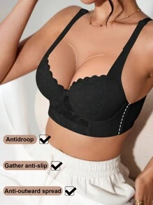 DesireSculpt 1 pieza Sujetador de encaje para mujer, lencería con aros, con tirantes anchos, suave y cómoda, con ajuste de apoyo y push-up