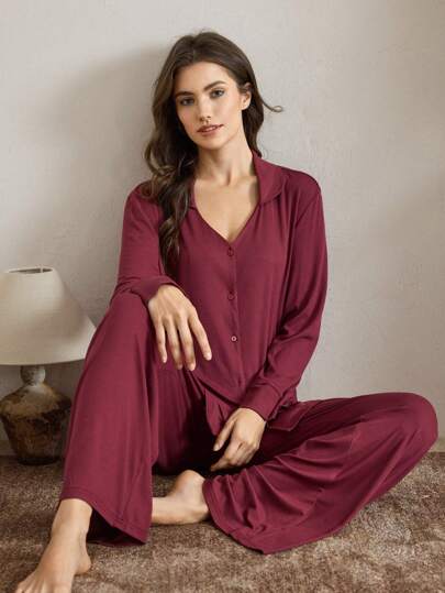 Ocili 休闲女士纯色上衣和裤子家居服套装，简约休闲居家服，适合日常、假日、秋冬季穿着，舒适保暖。