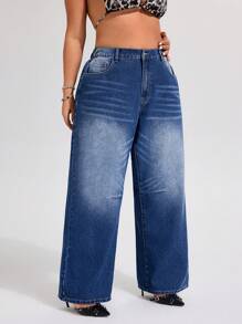 SHEIN ICON Jeans elásticos de denim azul desgastado de corte skinny para mujer de talla grande