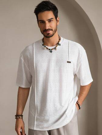 Manfinity ModaGents Camiseta de manga corta casual, de punto, de corte amplio, para uso diario de hombres jóvenes