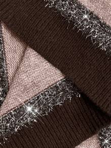 SHEIN Clasi 加大码优雅通勤百搭圆领拼色拼接闪光宽松落肩秋季毛衣商务休闲女士、工作服、秋季婚礼宾客礼服，