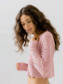 Aralina Casual Women's Y2k Cropped Pink Soft Knit Sexy Button-Up Heart Pointelle Summer & Winter/ Fall Cardigan Country Concert