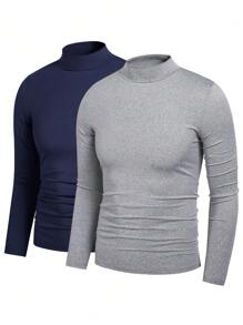 2pcs/Set Teenage Long Sleeve Mock Neck T-Shirt And Base Layer - Multicolor - View 1