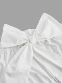 SHEIN MOD Áo cánh thắt nơ bèo nhún màu trơn cho nữ, Áo trễ vai, Áo nữ mùa hè - trắng - Xem 4