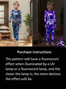 Young Boy Blue Snug Fit Astronaut & Spacecraft Print Long Sleeve Pajama Set - Blue - View 3