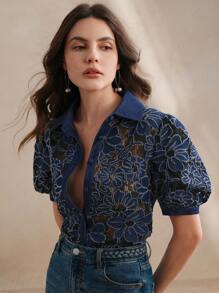 Anewsta Cut-Out Floral Layered Blouse, Spring/Summer Outfits For Women