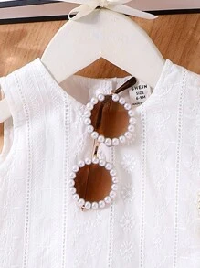 Conjunto de top sin mangas bordado + pantalones cortos bordados, estilo nuevo para niña bebé - Blanco - Ver 3