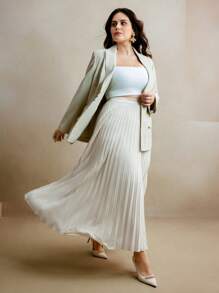 Anewsta Plus Size Women's Solid Color Pleated Maxi Skirt