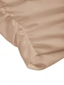 SHEIN 青少年女孩简约舒适褶皱弹力贴身吊带背心 - 卡其色 - 查看 4