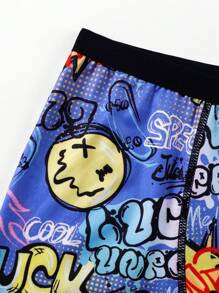 6pcs/Set Teenage Boys' Video Game Graffiti Gradient Relay Race Smiling Face Print Briefs, Cool Faces, Hearts, Stars, Wings, Bear Design