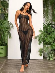 Opulessa 1pc Women Solid Color Knitted Lace Slim Fit Dress With Strapless