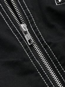 FRIFUL Women's Plain Zip Collar Casual Mid-Length Overall Dress