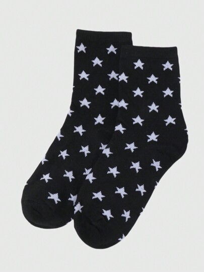 Goth 1 Paio Di Calze Alla Caviglia Da Donna Con Motivo A Stelle Multibianche Su Sfondo Scuro, Adatte Per Tutte Le Stagioni