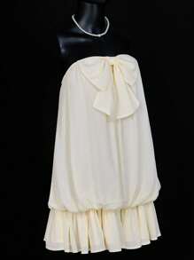 SHEIN ICON Women's Solid Color Bandeau Bow Decor Casual Holiday New Years Party Evening Women Babydoll Beige Mini Dress Valentine's Day Birthday Semi Formal Outfits