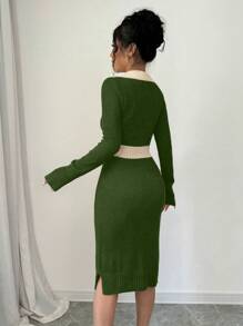 Chiquease Color Block Patchwork Slim Fit Sweater Dress, Casual Autumn/Winter For New Year Clothes