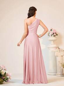SHEIN Belle Women's Romantic Elegant Green Stretch Knit Fabric Twist One Shoulder Loose A-Line Bridesmaid Dress